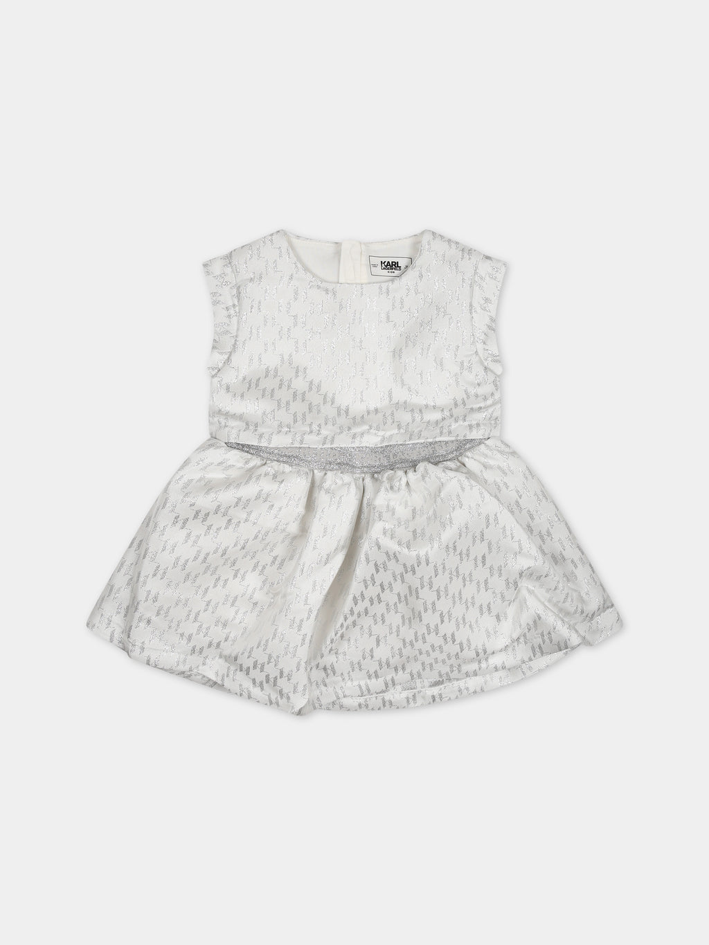 Silver dress for baby girl with all-over silver K/IKoniK graphic print